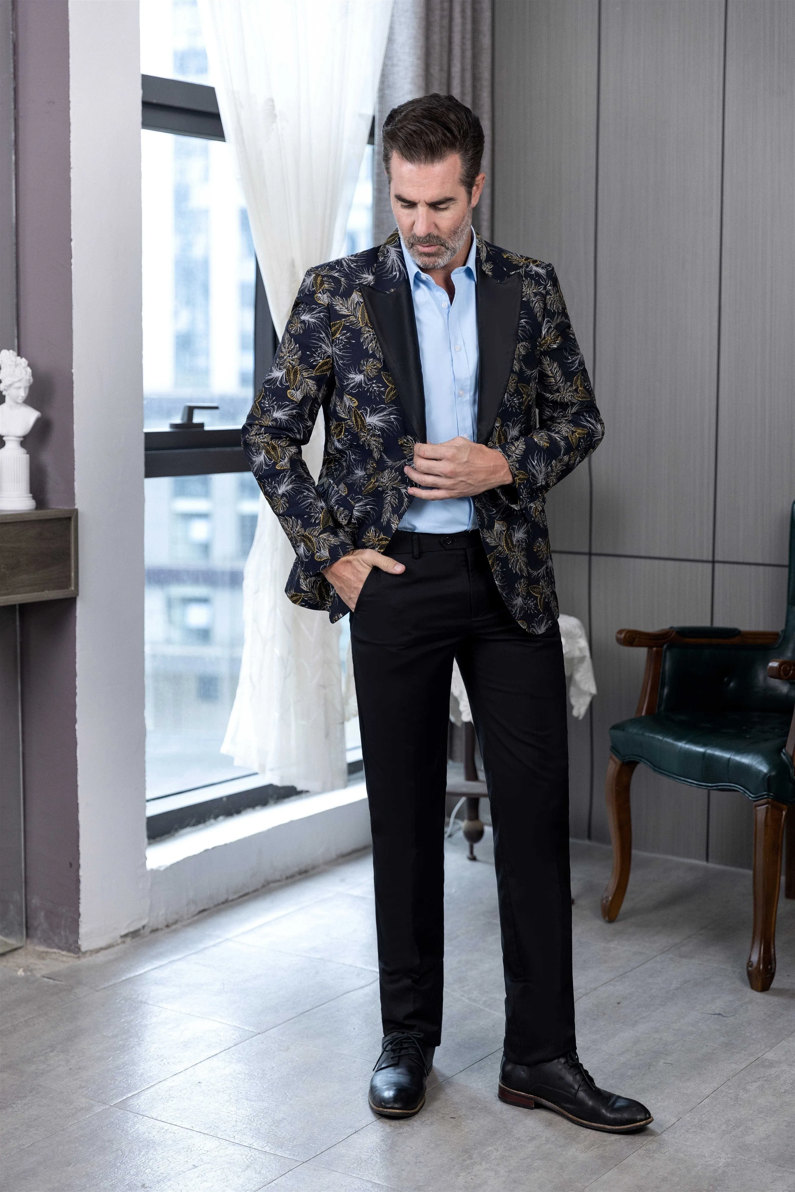 2 Piece Casual Peak Lapel Men's Suit（Blazer Pants）