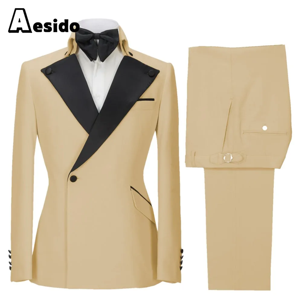 2 Pieces Single Button Peak Lapel Men Suit (Blazer Pants)