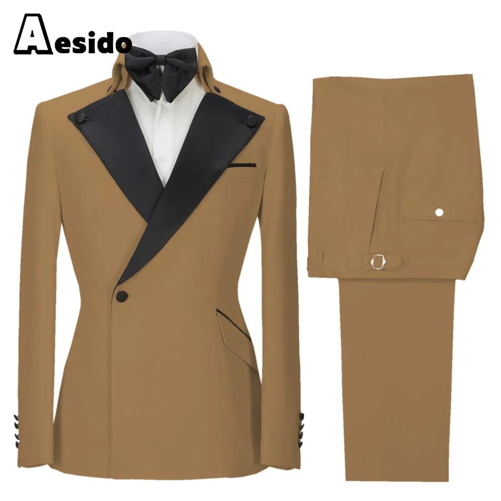 2 Pieces Single Button Peak Lapel Men Suit (Blazer Pants)