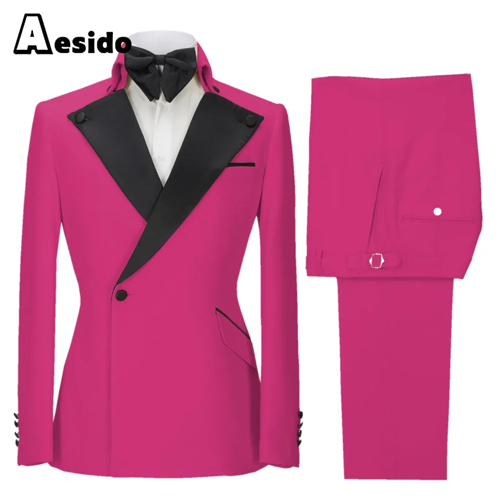 2 Pieces Single Button Peak Lapel Men Suit (Blazer Pants)