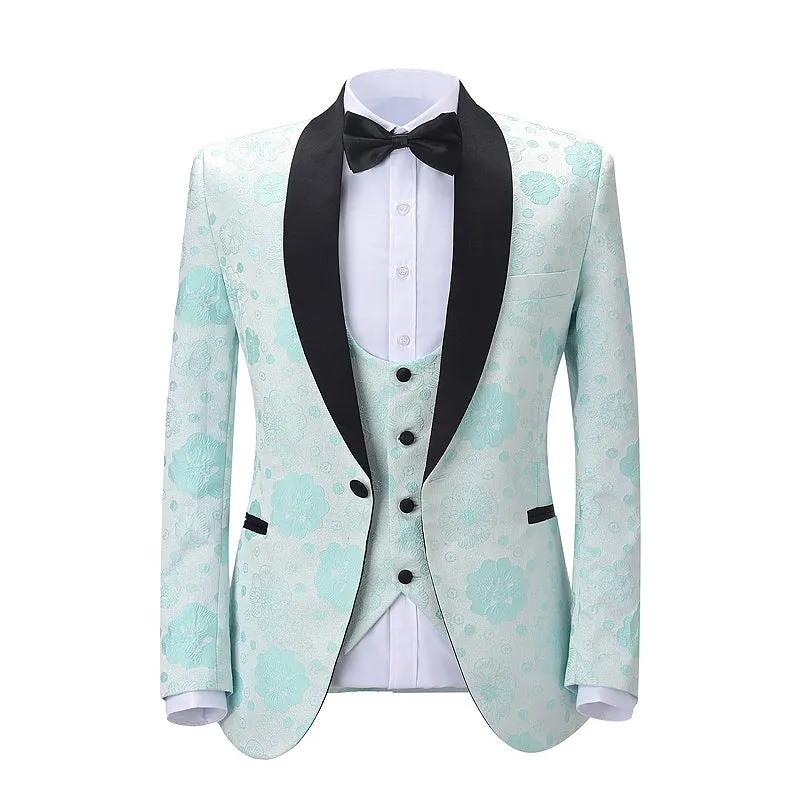3 Pieces Patterned Shawl Lapel Mens Suit (Blazer vest Pants)