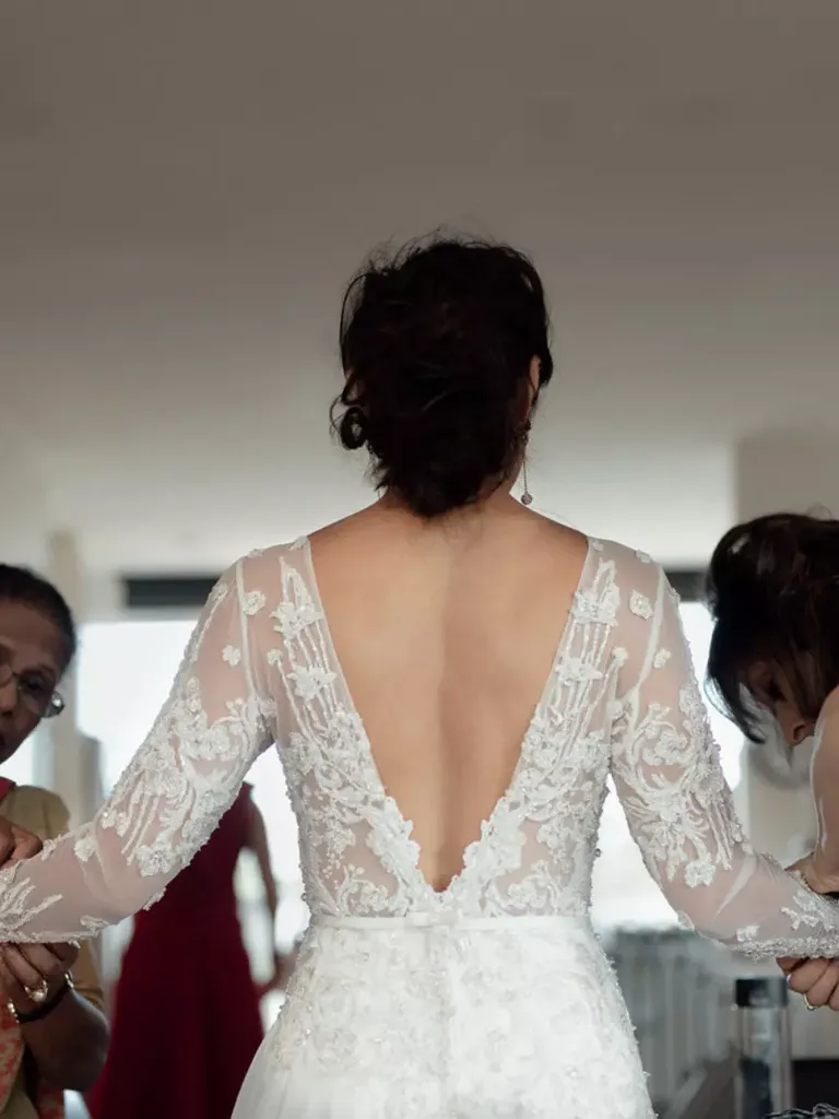 A Line Long Sleeve Lace Appliques Wedding Dress With Slit