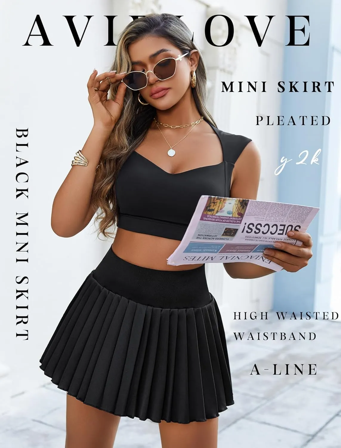 Avidlove Skirts for Women y2k Mini Skirt Stretchy High Waisted Pleated Short Tennis Cheer Skirt