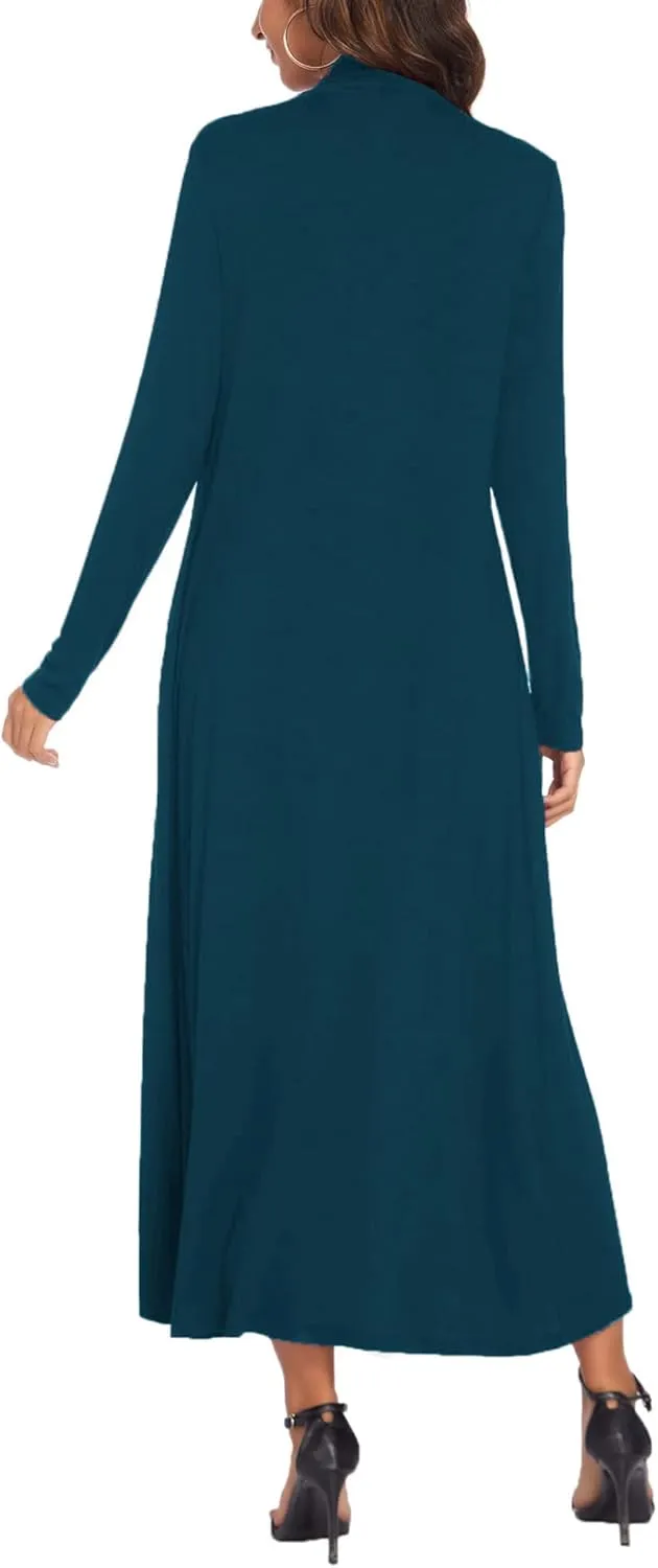 Bluetime Women Floor Length Open Front Cardigan Lightweight Long Sleeve Maxi Duster with Pockets (S-3XL)