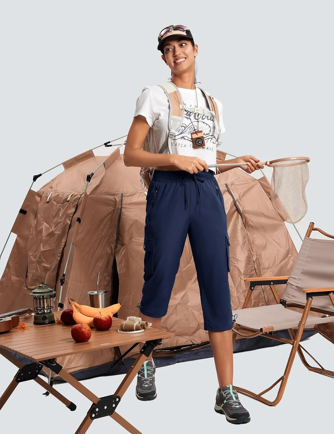 Capri Pants for Women Breathable UPF 50  Womens Cargo Capris for Summer with 8 Pockets for Hiking Travel Casual