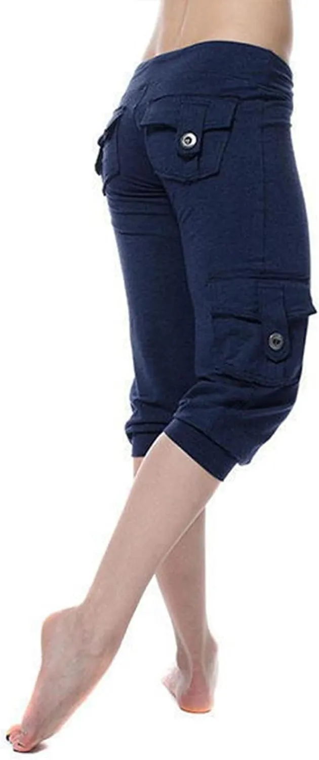 Cargo Capris for Women with Multi-Pocket Summer Mid Rise Lightweight Jogger Pants Stretchy Tactical Tavel Hiking Pant