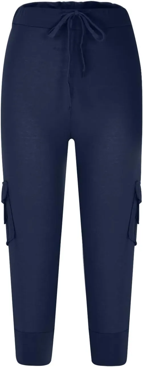 Cargo Capris for Women with Multi-Pocket Summer Mid Rise Lightweight Jogger Pants Stretchy Tactical Tavel Hiking Pant