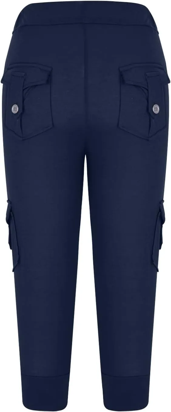 Cargo Capris for Women with Multi-Pocket Summer Mid Rise Lightweight Jogger Pants Stretchy Tactical Tavel Hiking Pant