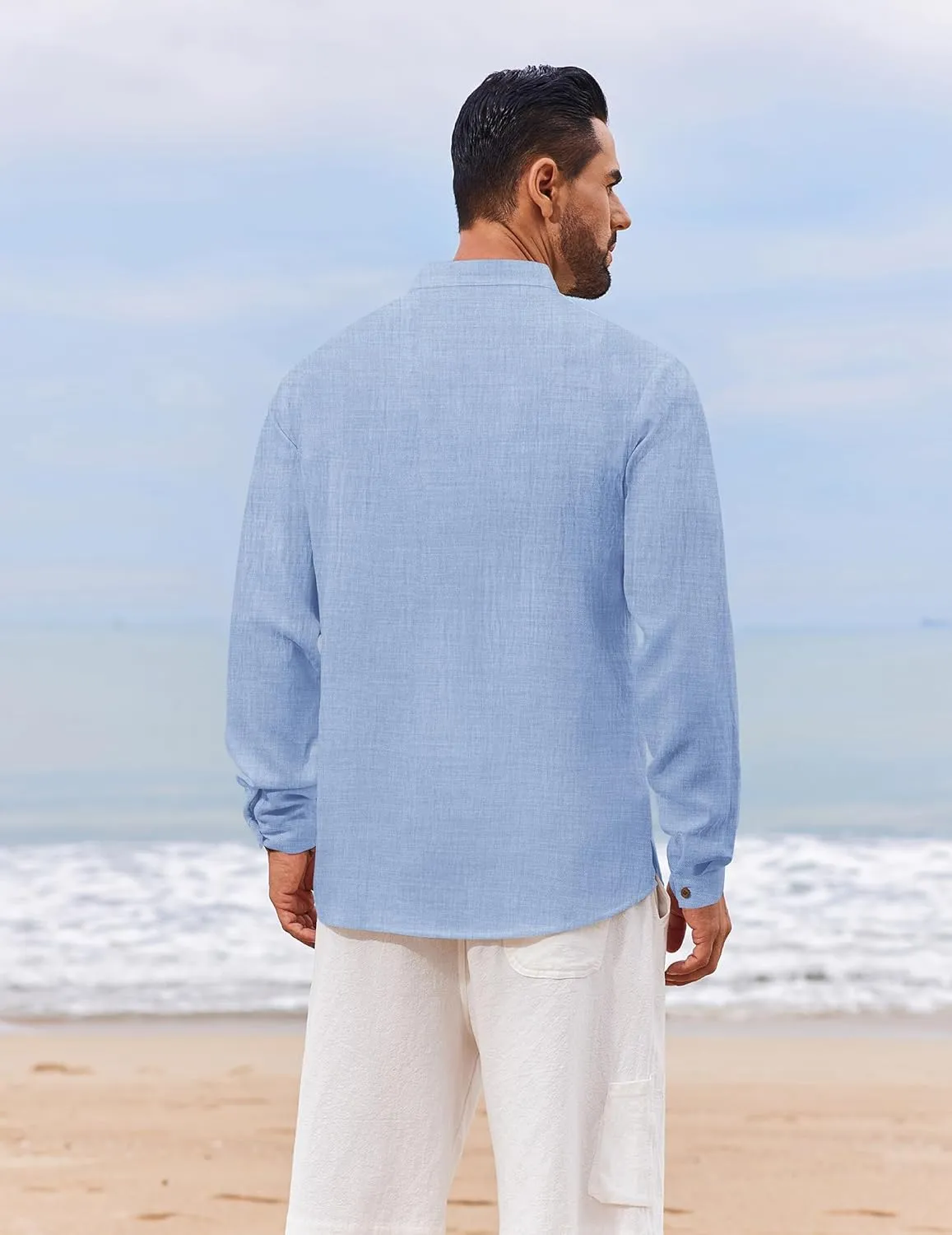 COOFANDY Men's Casual Henley Shirt Long Sleeve Band Collar Shirts Summer Beach Hippie Button T-Shirts