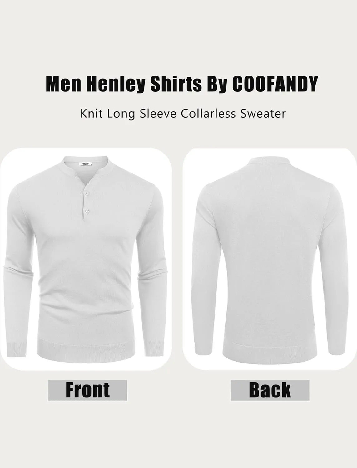 COOFANDY Men's Knit Henley Shirts Dress Long Sleeve Sweater Casual Collarless Quarter Button Pullover