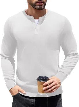 COOFANDY Men's Knit Henley Shirts Dress Long Sleeve Sweater Casual Collarless Quarter Button Pullover