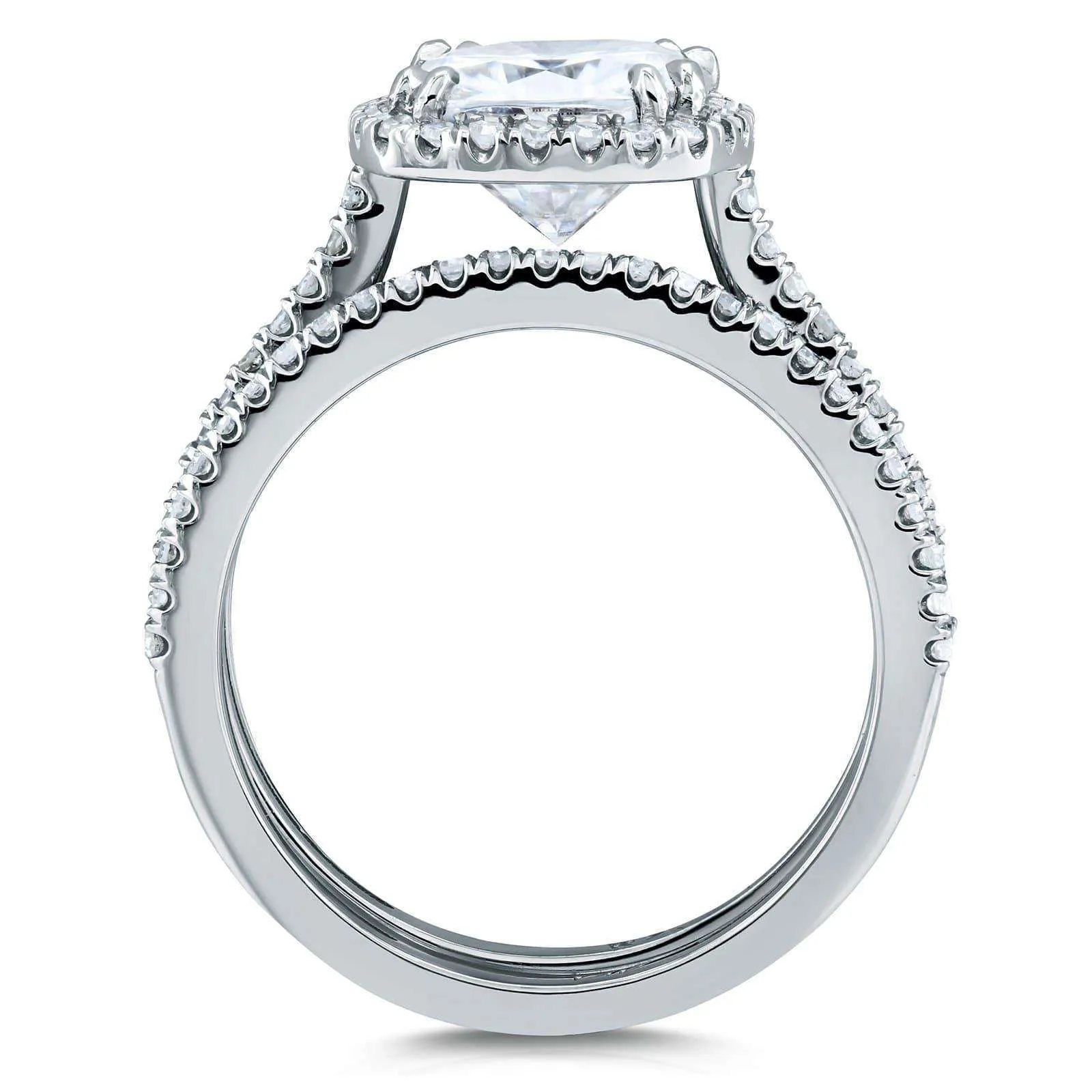 Cushion Brilliant Moissanite and Diamond Halo Bridal Wedding Rings Set 2 3/8 CTW 14k White Gold