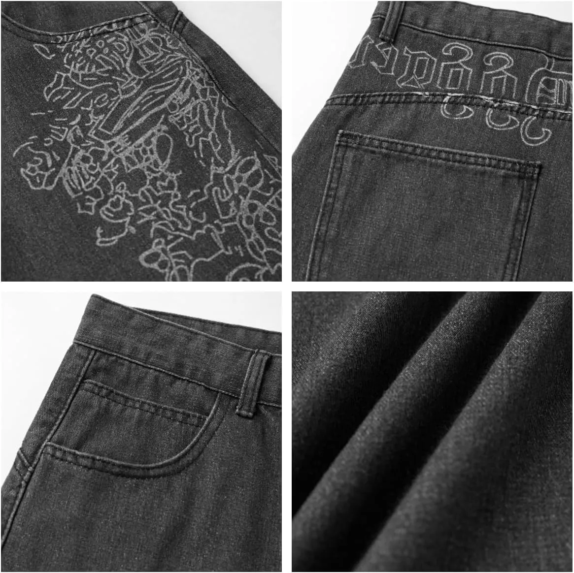 EMMIOL Women Hip Hop Baggy Jeans Wide Leg Mid-Low Waist Jeans Loose Boyfriends Pants 90s Vintage Denim Pants