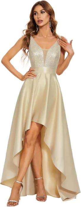 Ever-Pretty Women's Bridesmaid Dresses Summer Glitter V-Neck A-line High-Low Wedding Guest Dresses 00667