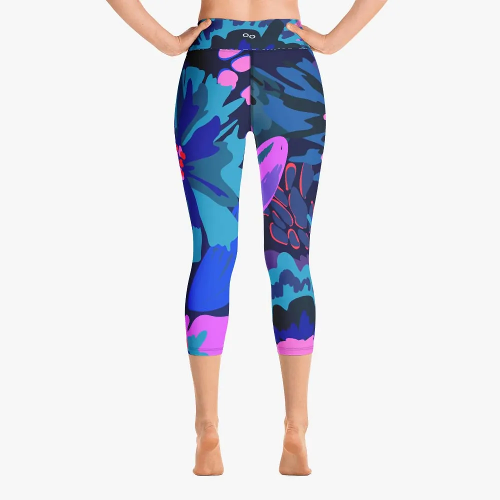 Floral Capris "Flower Splash" Blue/Fuchsia