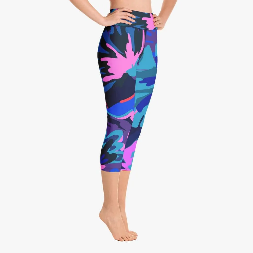 Floral Capris "Flower Splash" Blue/Fuchsia