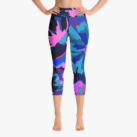 Floral Capris "Flower Splash" Blue/Fuchsia