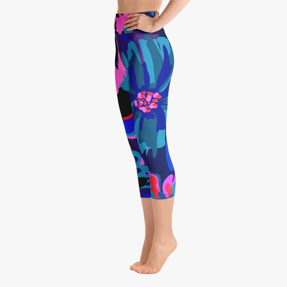 Floral Capris "Flower Splash" Blue/Fuchsia