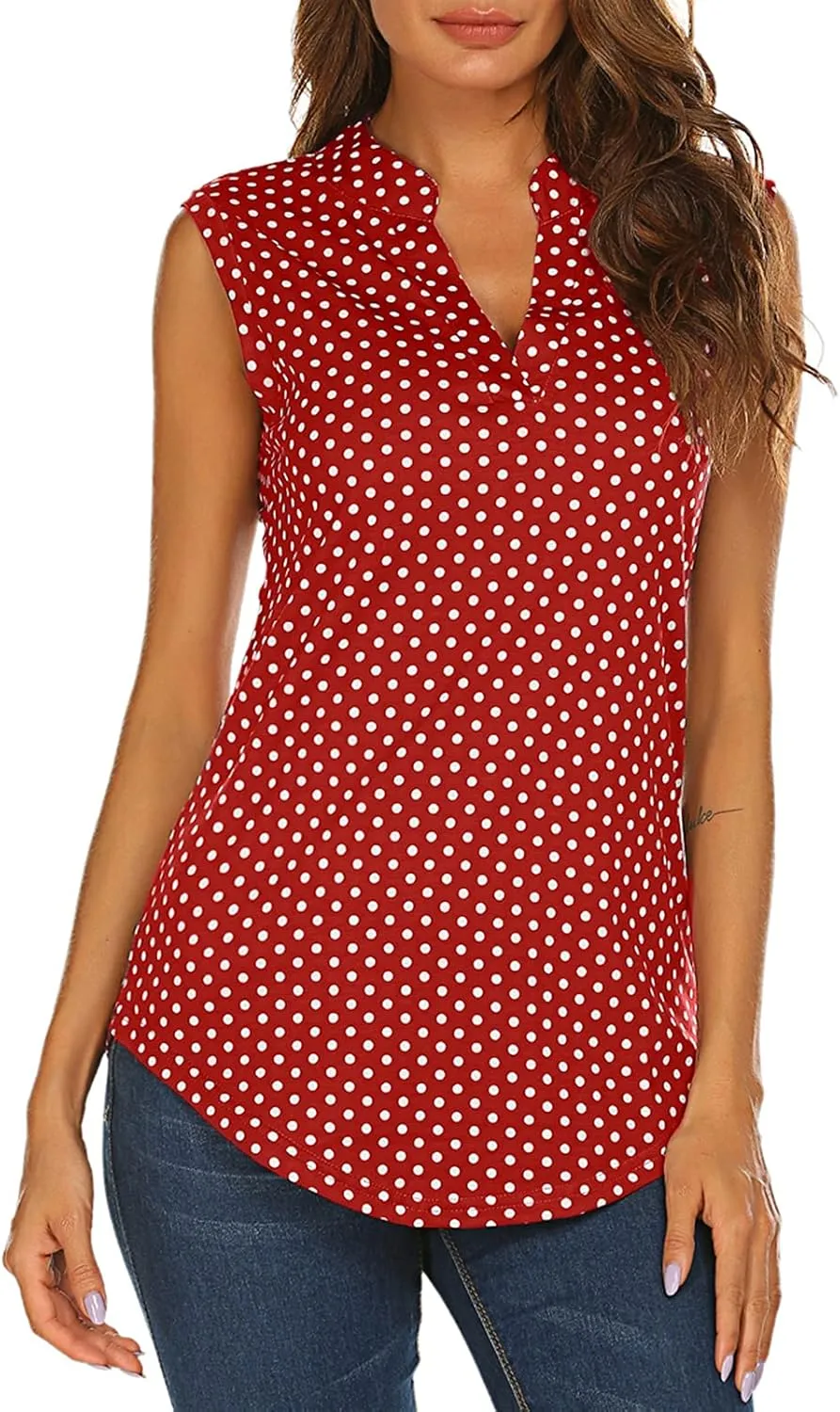 Halife Women's Sleeveless Floral Print V Neck Tunic Tank Tops Blouse Shirts