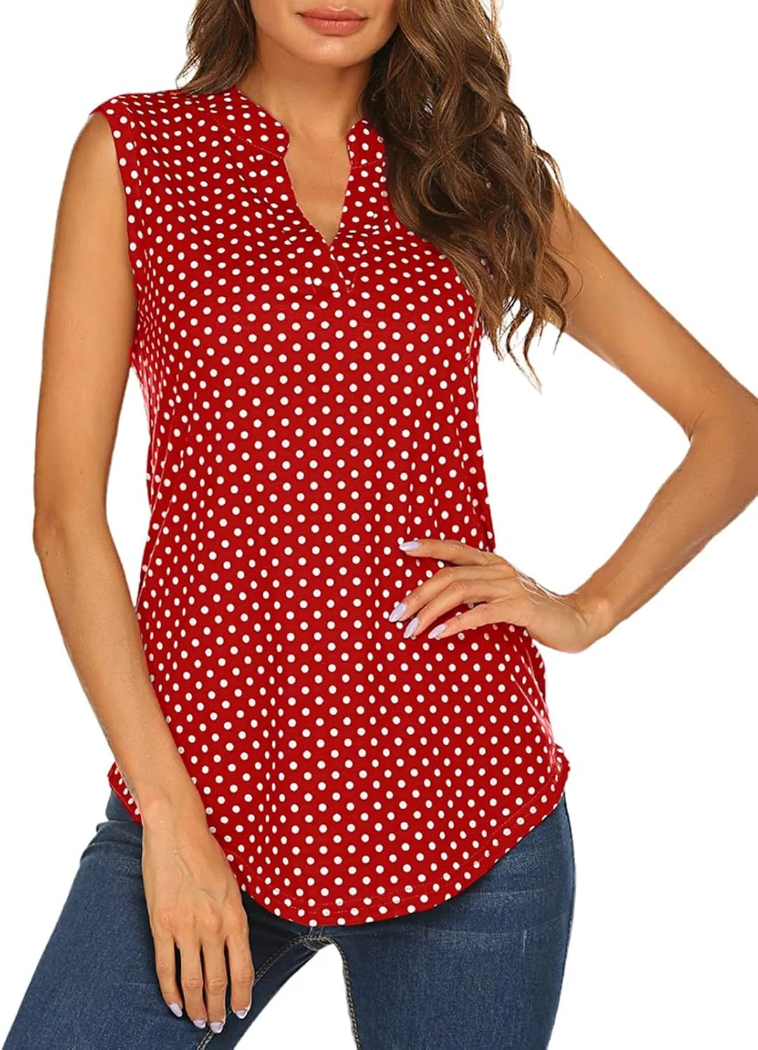 Halife Women's Sleeveless Floral Print V Neck Tunic Tank Tops Blouse Shirts