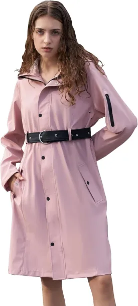 HALO RAIN Women's Single Breasted Long Trench Coat Windproof Raincoat Outerwear Lightweight Windbreaker with Blet & Hood