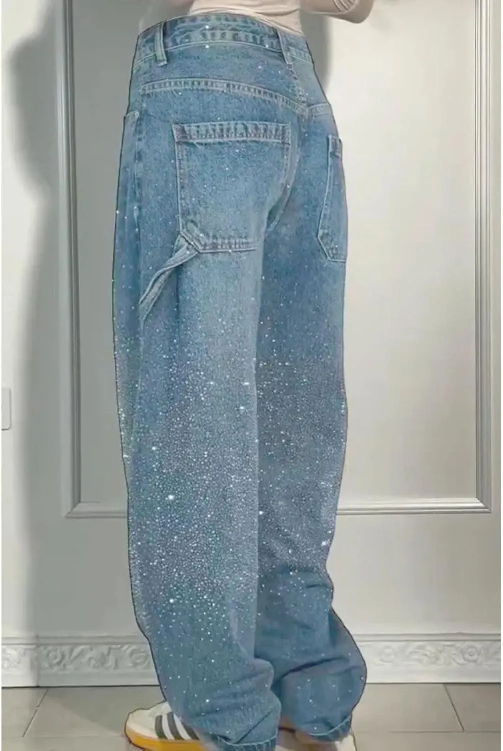 High Waisted Baggy Jeans for Women Diamond Straight Loose Jeans Fashion Vintage Boyfriend Denim Pants