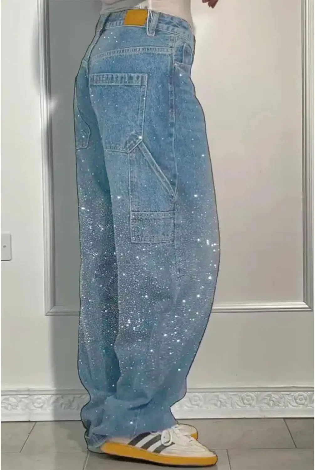 High Waisted Baggy Jeans for Women Diamond Straight Loose Jeans Fashion Vintage Boyfriend Denim Pants