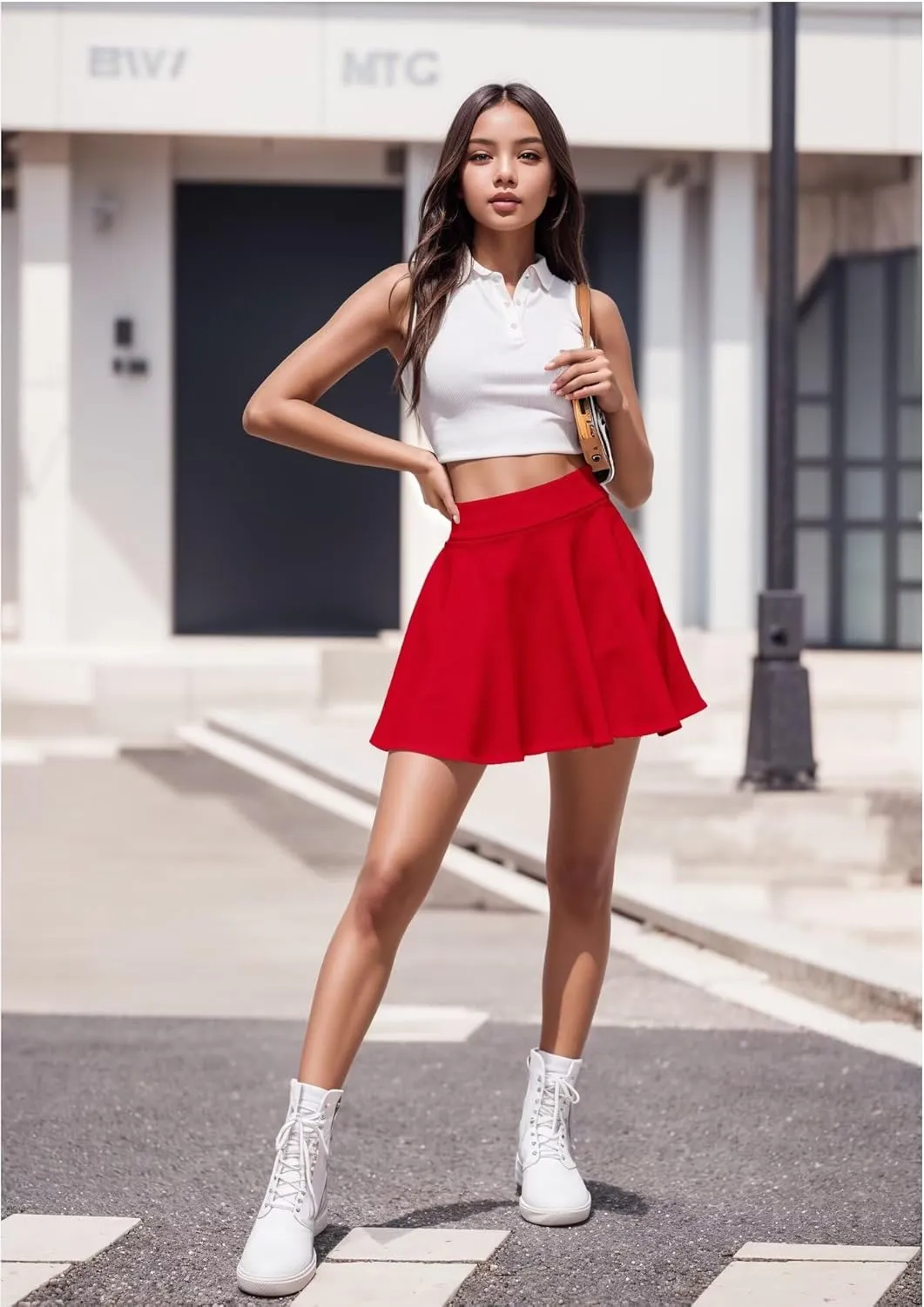 Hybrid & Company Women Basic Versatile Skirts Stretchy Flared Mini Skater Skirt