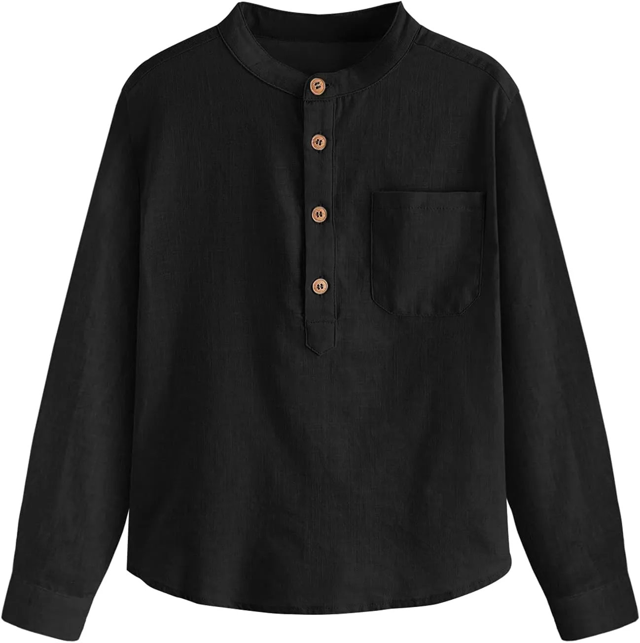 Inorin Boys Linen Shirt Button Up Henley Long Sleeve Dress Shirts Cotton Lightweight Tees Tops with One Pocket