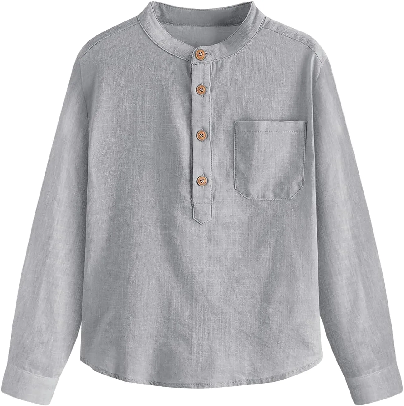 Inorin Boys Linen Shirt Button Up Henley Long Sleeve Dress Shirts Cotton Lightweight Tees Tops with One Pocket