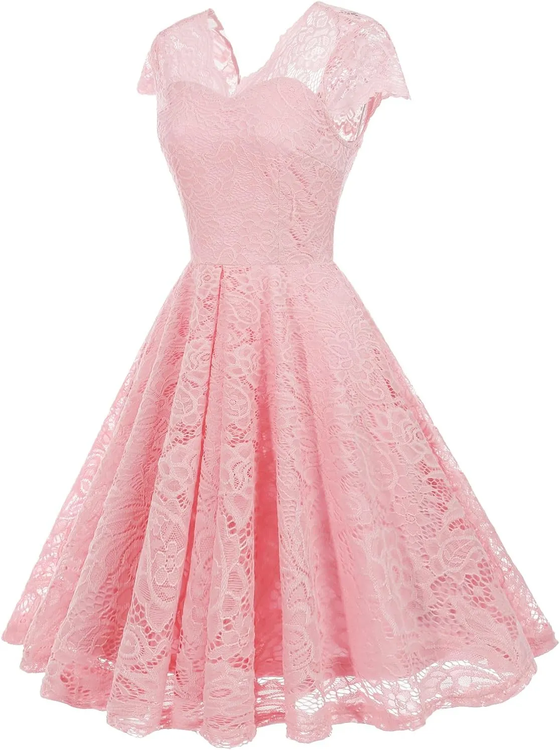 IWEMEK Women Cap Sleeve Floral Lace Elegant Cocktail Dress V Neck Knee Length A Line Wedding Guest Bridesmaid Dresses