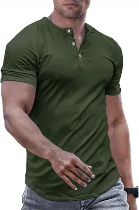 JMIERR Men's Muscle Slim Henley Shirts Crewneck Longline T-Shirt Gym Workout Athletic Shirt Tees with Button