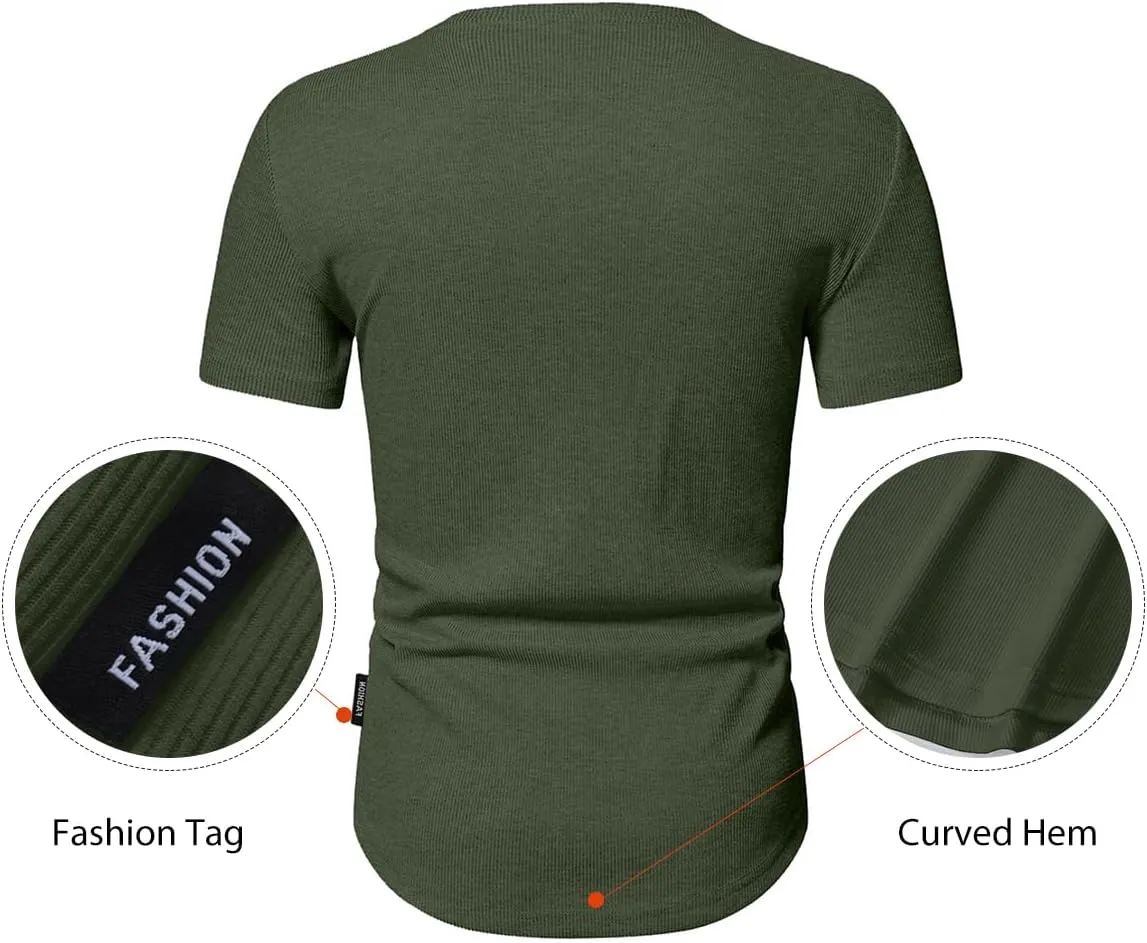 JMIERR Men's Muscle Slim Henley Shirts Crewneck Longline T-Shirt Gym Workout Athletic Shirt Tees with Button