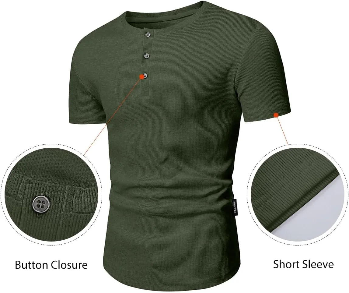 JMIERR Men's Muscle Slim Henley Shirts Crewneck Longline T-Shirt Gym Workout Athletic Shirt Tees with Button