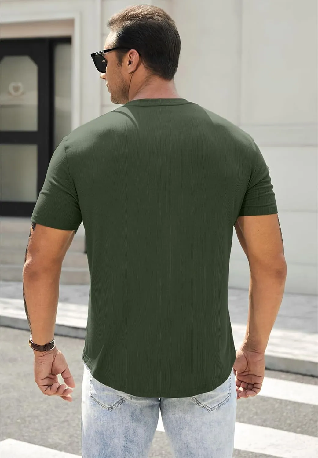 JMIERR Men's Muscle Slim Henley Shirts Crewneck Longline T-Shirt Gym Workout Athletic Shirt Tees with Button