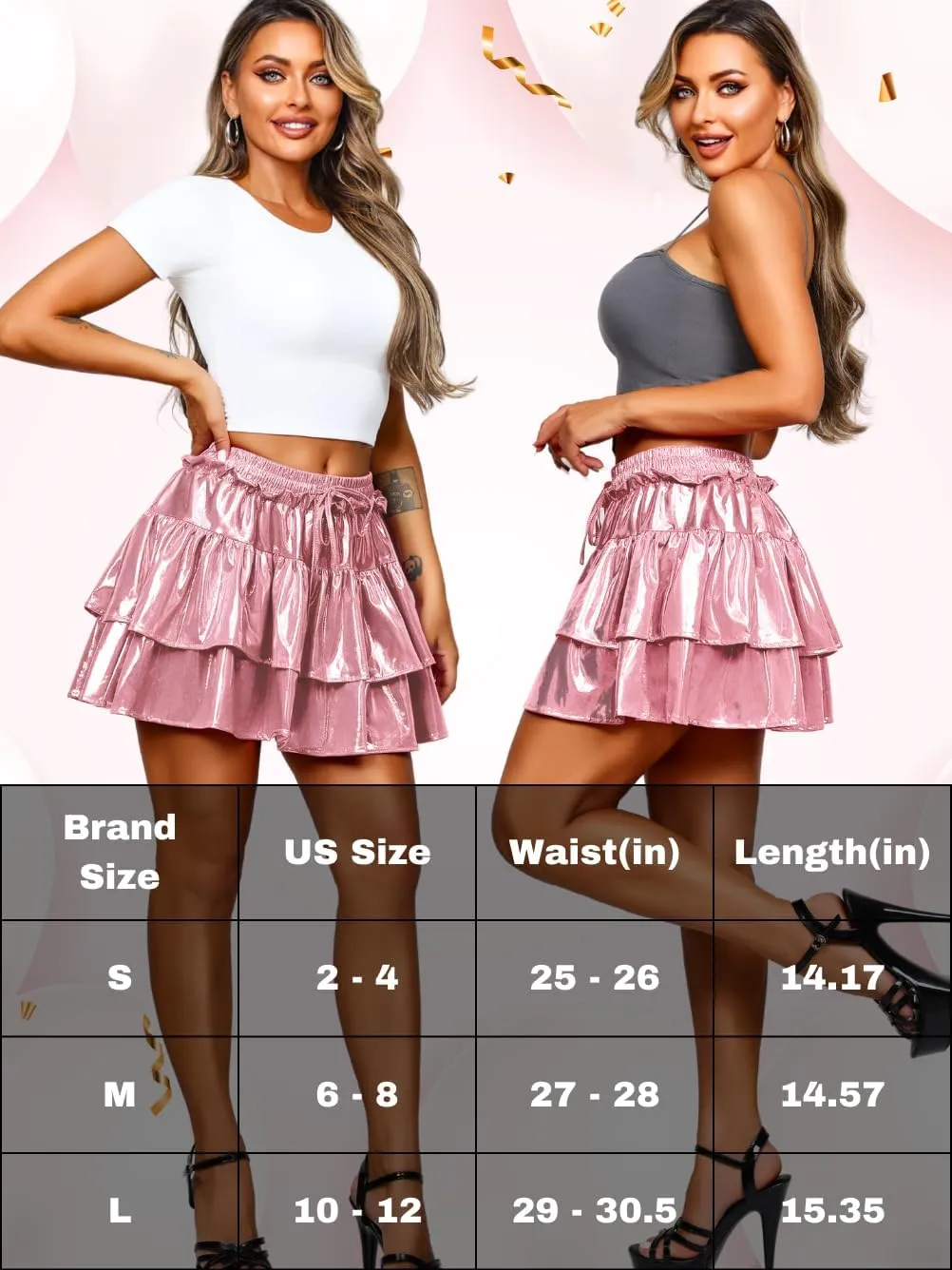 Kaei&Shi Metallic Skirts for Women & Girls & Kids,Pu Leather Layered Mini Skirt
