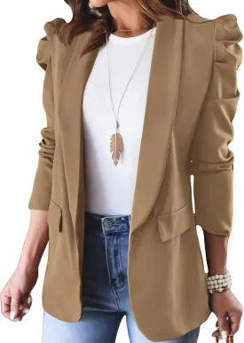 KIRUNDO Women's 2025 Spring Fall Casual Blazers Puff Sleeve Lapel Open Front Work Suit Office Blazer Jackets with Pockets