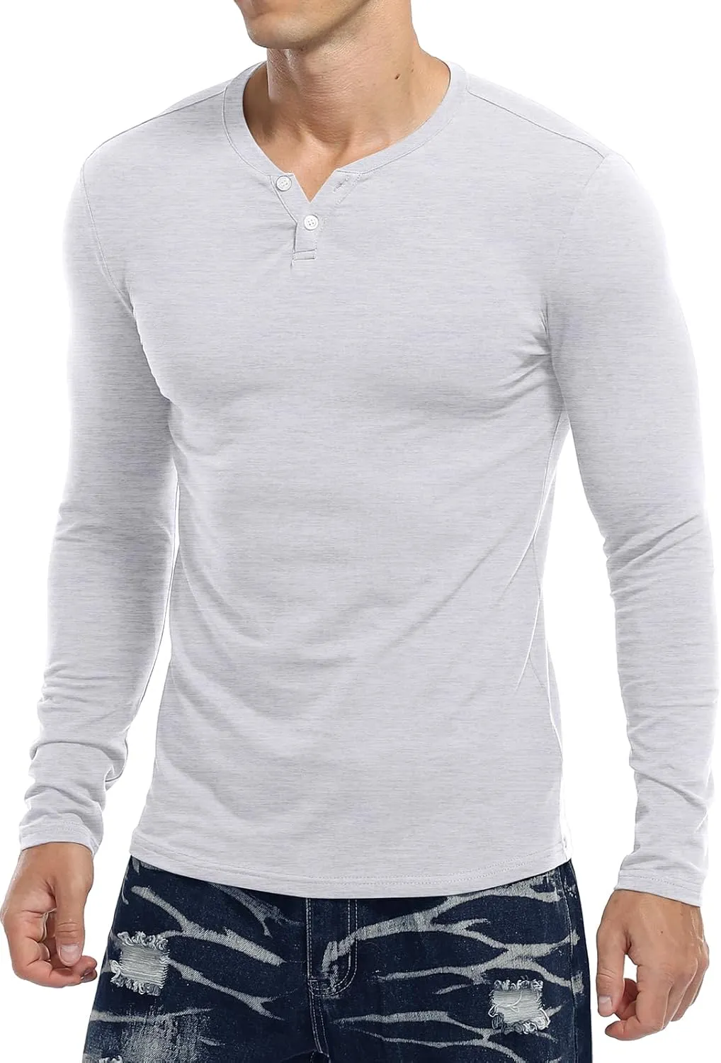 KUYIGO Mens Henley Shirts Slim Fit Long Sleeve Casual Button Fashion Cotton V Neck Tops Tee
