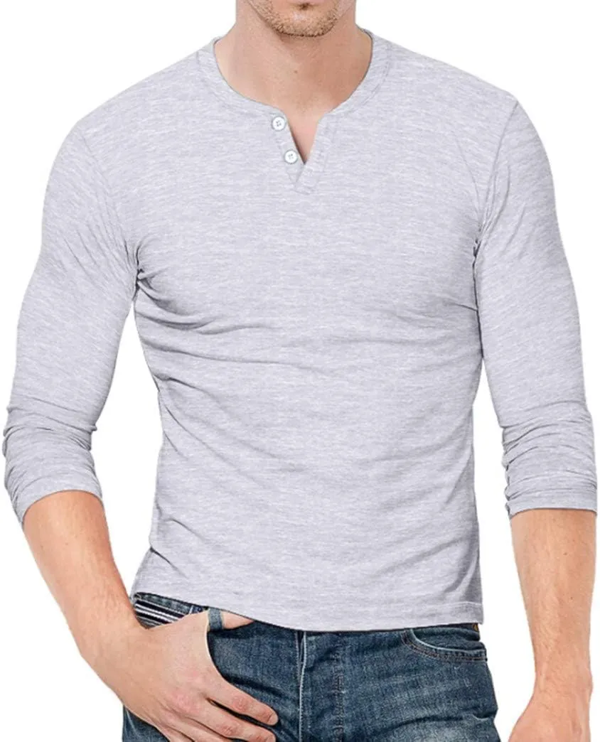 KUYIGO Mens Henley Shirts Slim Fit Long Sleeve Casual Button Fashion Cotton V Neck Tops Tee