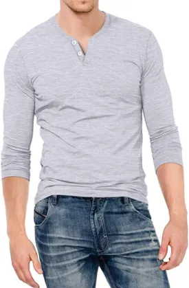 KUYIGO Mens Henley Shirts Slim Fit Long Sleeve Casual Button Fashion Cotton V Neck Tops Tee