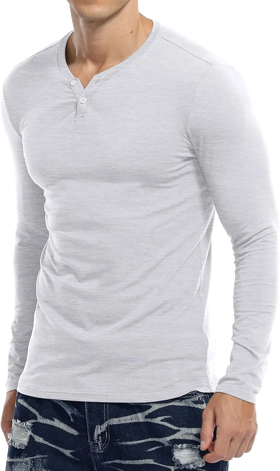 KUYIGO Mens Henley Shirts Slim Fit Long Sleeve Casual Button Fashion Cotton V Neck Tops Tee
