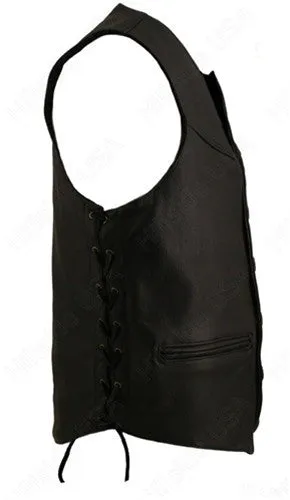Made in USA Black Leather Motorcycle Vest Buffalo Nickel Snaps Solid Back