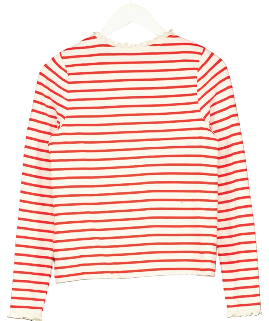 Mint Velvet Red Striped Frill Henley Top UK S