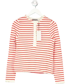 Mint Velvet Red Striped Frill Henley Top UK S