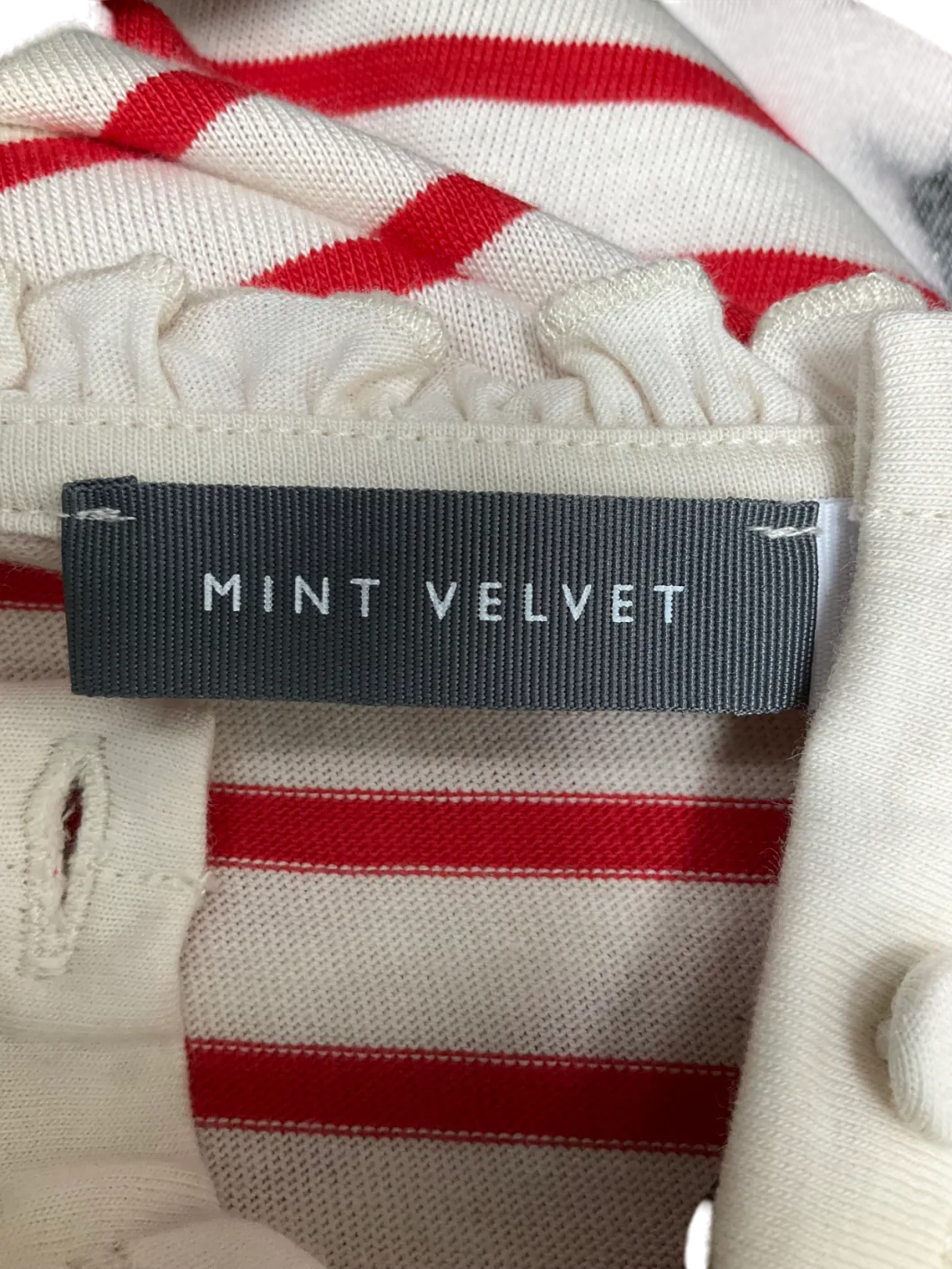 Mint Velvet Red Striped Frill Henley Top UK S