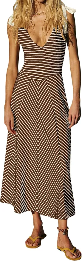 MISSACTIVER Striped Smocked Flowy Midi Dress for Women Summer Sleeveless V Neck Tie Straps Backless Beach Long Dresses