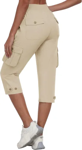 MoFiz Women's Cargo Capris Pants with Pockets Lightweight Quick Dry Travel Hiking Summer Pants for Women