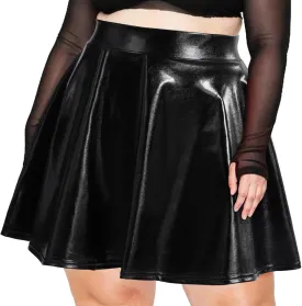 Moon Wood Women's Plus Size Sparkly Metallic Flared Pleated Mini Skater Skirt