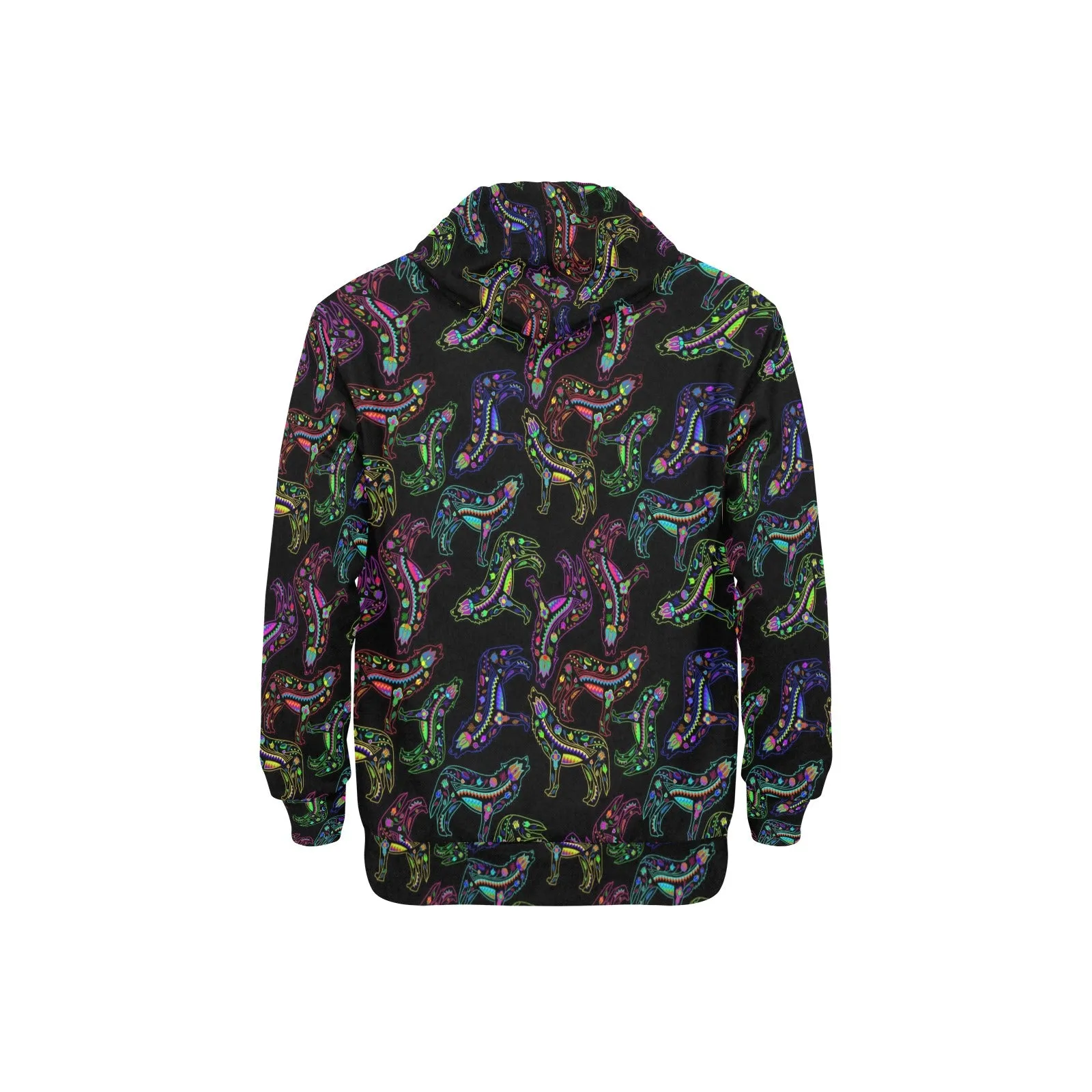 Neon Floral Wolves Men's Long Sleeve Fleece Hoodie