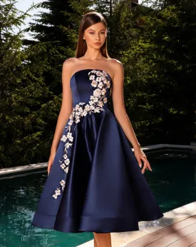 Nicoletta strapless embellishment satin cocktail dress